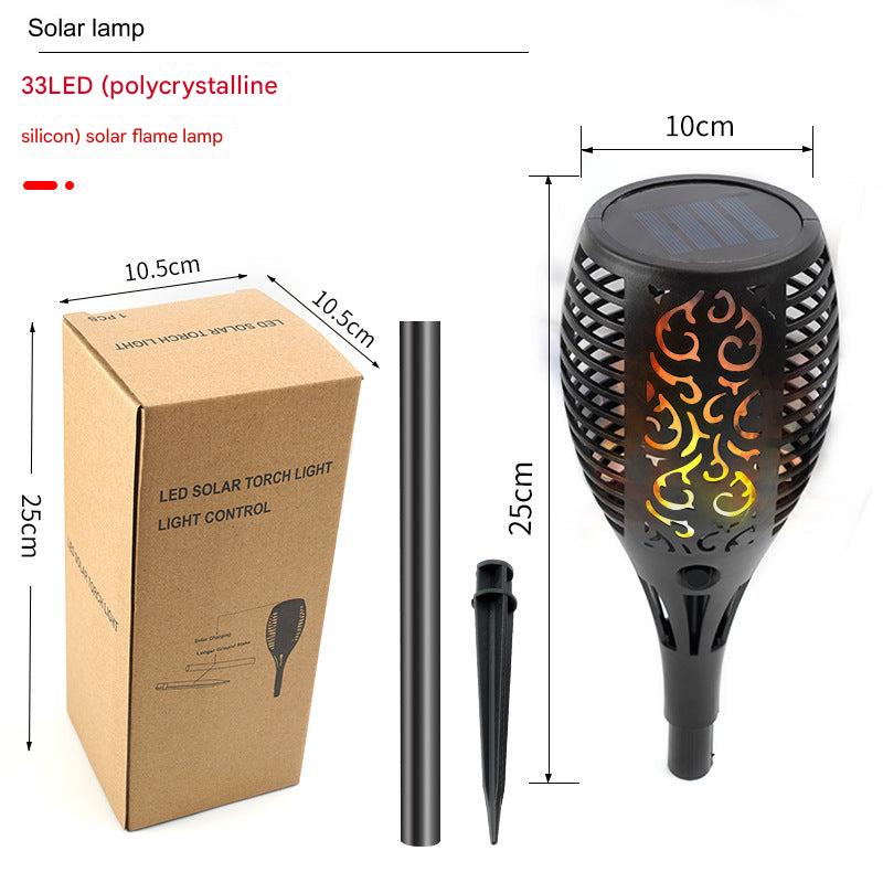 Solar-powered outdoor yard light with flickering effect